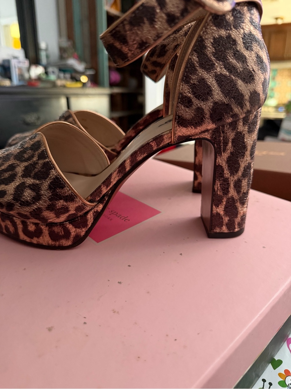 Leopard Print Platform Block Heel Sandals - Brown